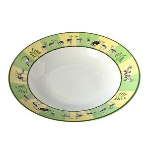 Hermes Africa Serving Plate 11.5” Green Porcelain Tableware Animal Authentic